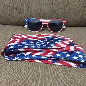 Patriotic US Flag Tie & Sunglasses Set - Red, White & Blue